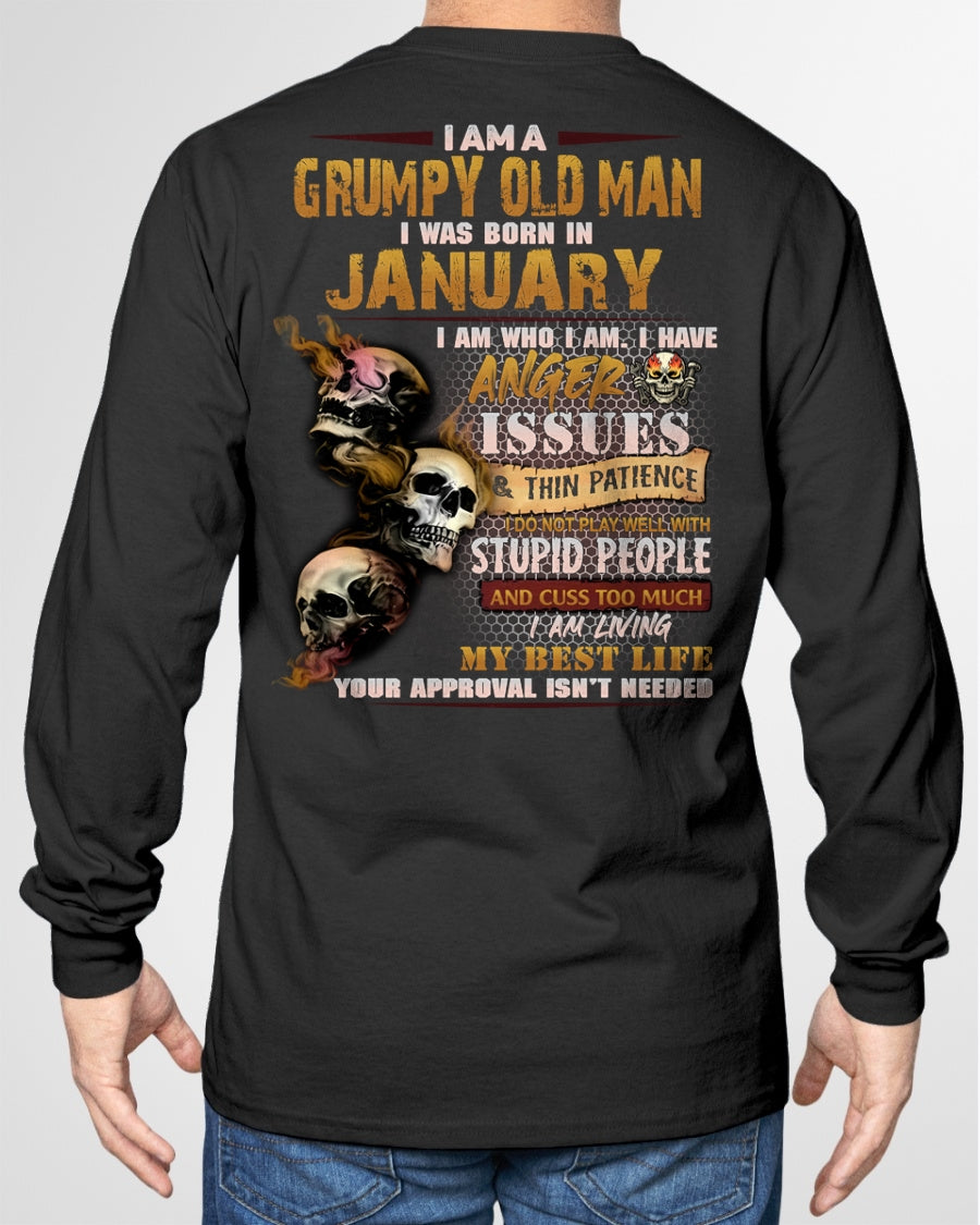 JANUARY - Grumpy Old Man T-Shirt - Funny Skull Anger Issues Tee - For Strongman TRNN01 (SKU08-67-01)