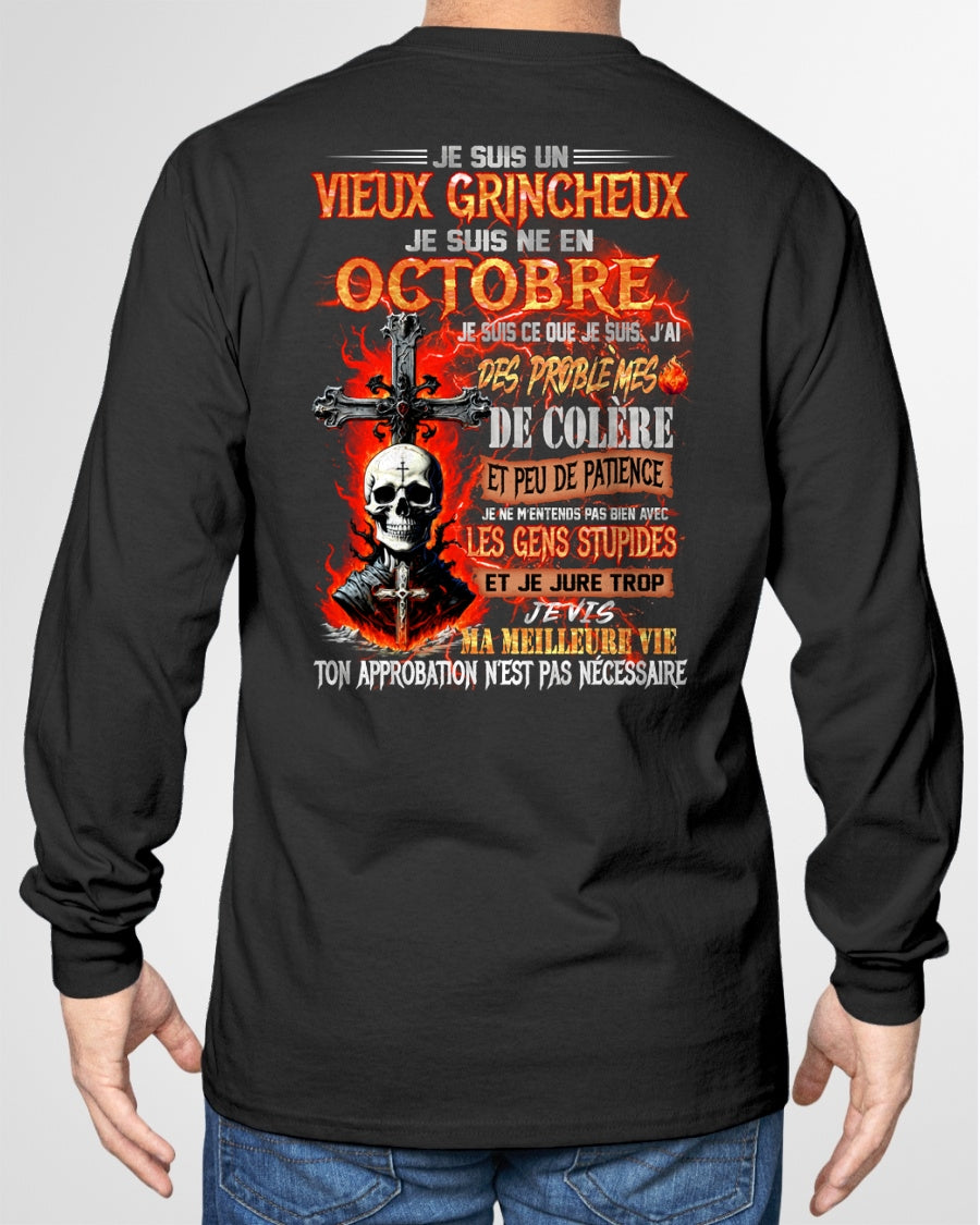 Je Suis Un Vieux Grincheux Né en Octobre – T-Shirt Homme Fort Caractère - TRNN10 (SKU26T-01141-10)