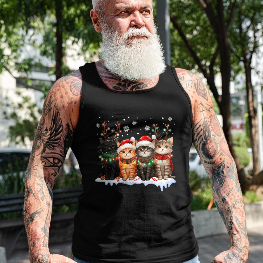 Cat Christmas Light Reindeer Santa Christmas Cat Lover T-Shirt - Christmas Unisex T-Shirt/Hoodie/Sweatshirt - TRNN00