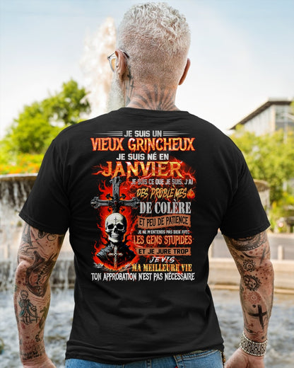 Je Suis Un Vieux Grincheux Né en Janvier – T-Shirt Homme Fort Caractère - TRNN01 (SKU26T-01141-01)