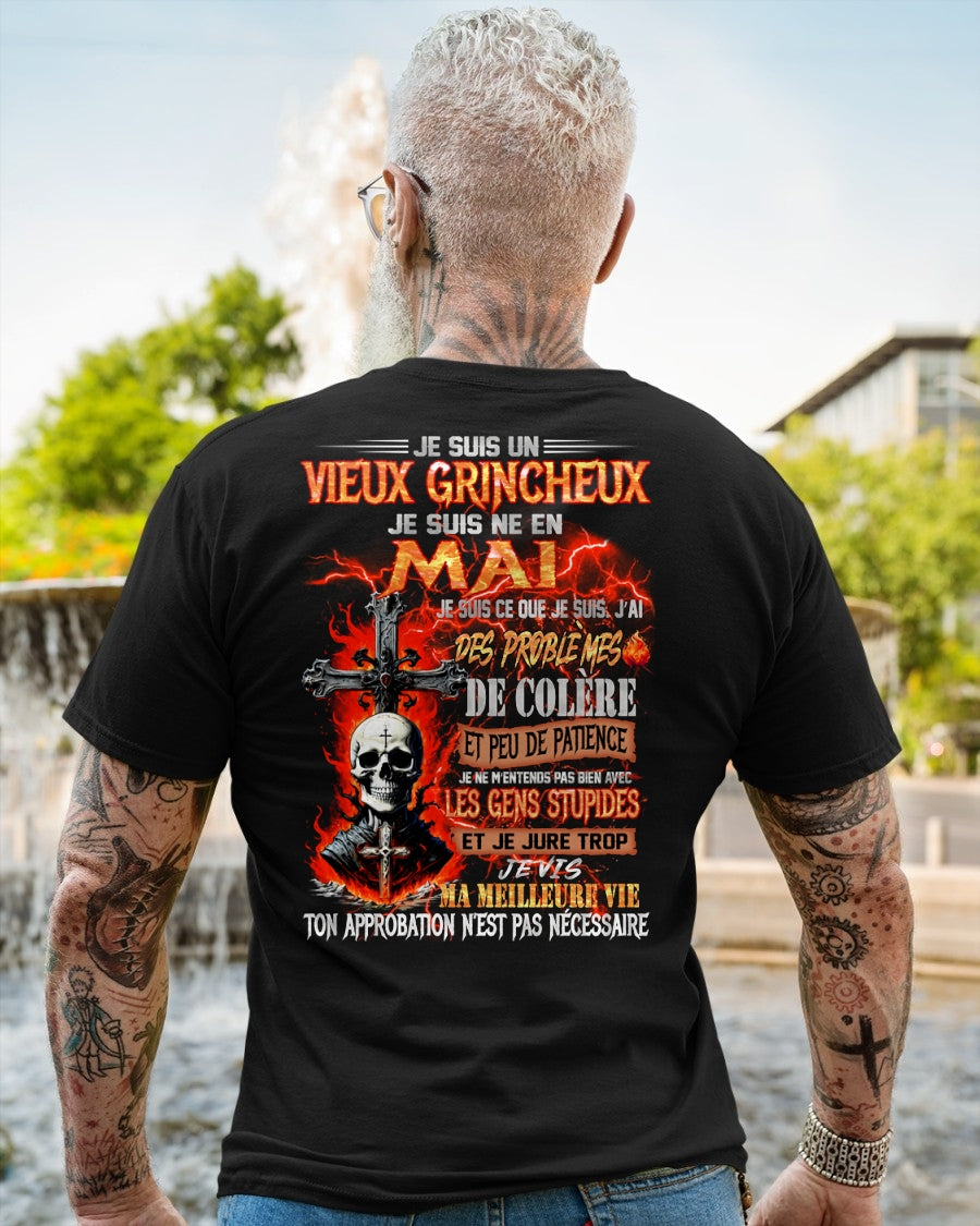 Je Suis Un Vieux Grincheux Né en Mai – T-Shirt Homme Fort Caractère - TRNN05 (SKU26T-01141-05)