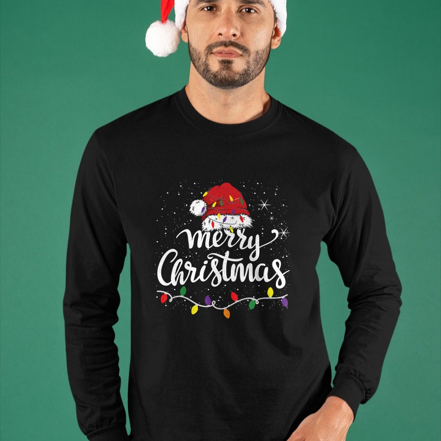Merry Christmas Lights Red Santa Hat Xmas Family Men Women Pullover - Christmas Unisex T-Shirt/Hoodie/Sweatshirt - TRNN00