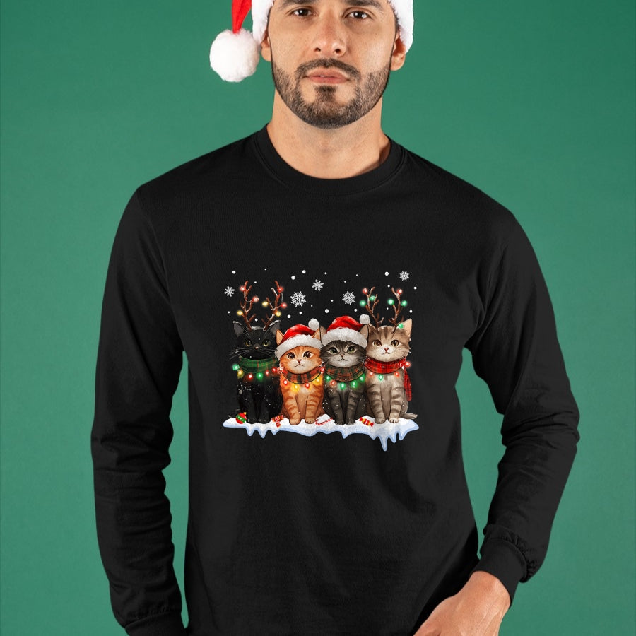 Cat Christmas Light Reindeer Santa Christmas Cat Lover T-Shirt - Christmas Unisex T-Shirt/Hoodie/Sweatshirt - TRNN00