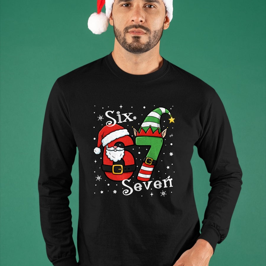 Funny Six Seven 67 Meme 6 7 Elf Santa Christmas Pajamas Kids T-Shirt - Christmas Unisex T-Shirt/Hoodie/Sweatshirt - TRNN00