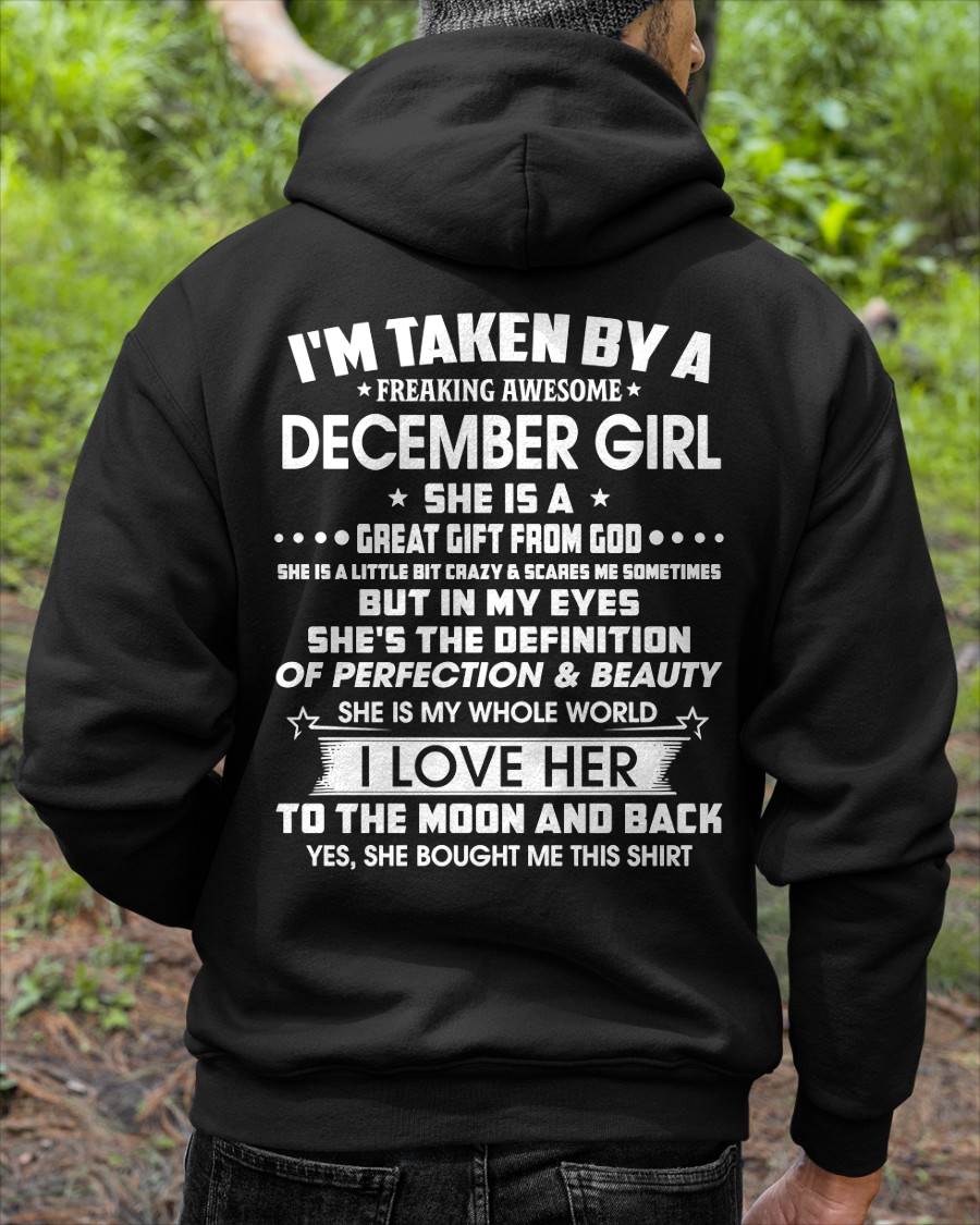 DECEMBER - I'M TAKEN BY A FREAKING AWESOME DECEMBER GIRL SHE IS A GREAT GIFT FROM GOD - FROM WIFE - TRNN12 (SKU26T-01259-12)