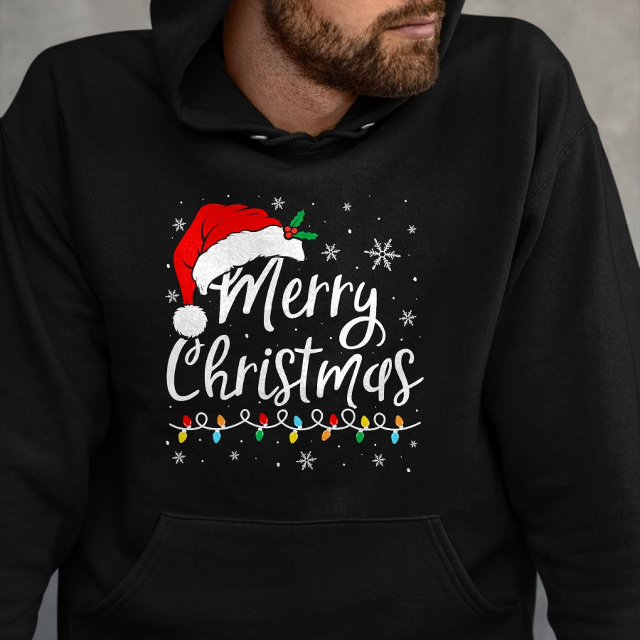 Merry Christmas Lights Santa Hat Xmas Family Matching Pajama T-Shirt - Christmas Unisex T-Shirt/Hoodie/Sweatshirt - TRNN00
