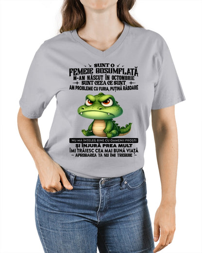 OCTOMBRIE - SUNT O FEMEIE BOSUMFLATĂ - Tricou de ziua de naștere pentru femeie - RO/TRNN10 (SKU2605-376-10)