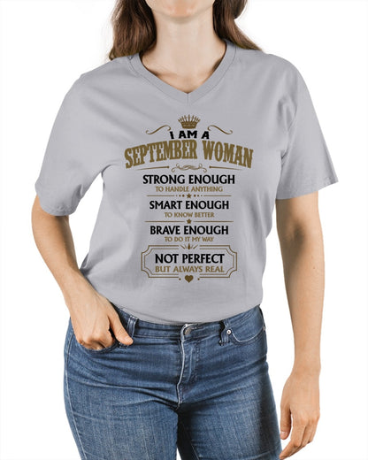 SEPTEMBER - NOT PERFECT BUT ALWAYS REAL - Birthday T Shirt For Woman - TRNN09 (SKU2605-90-09)