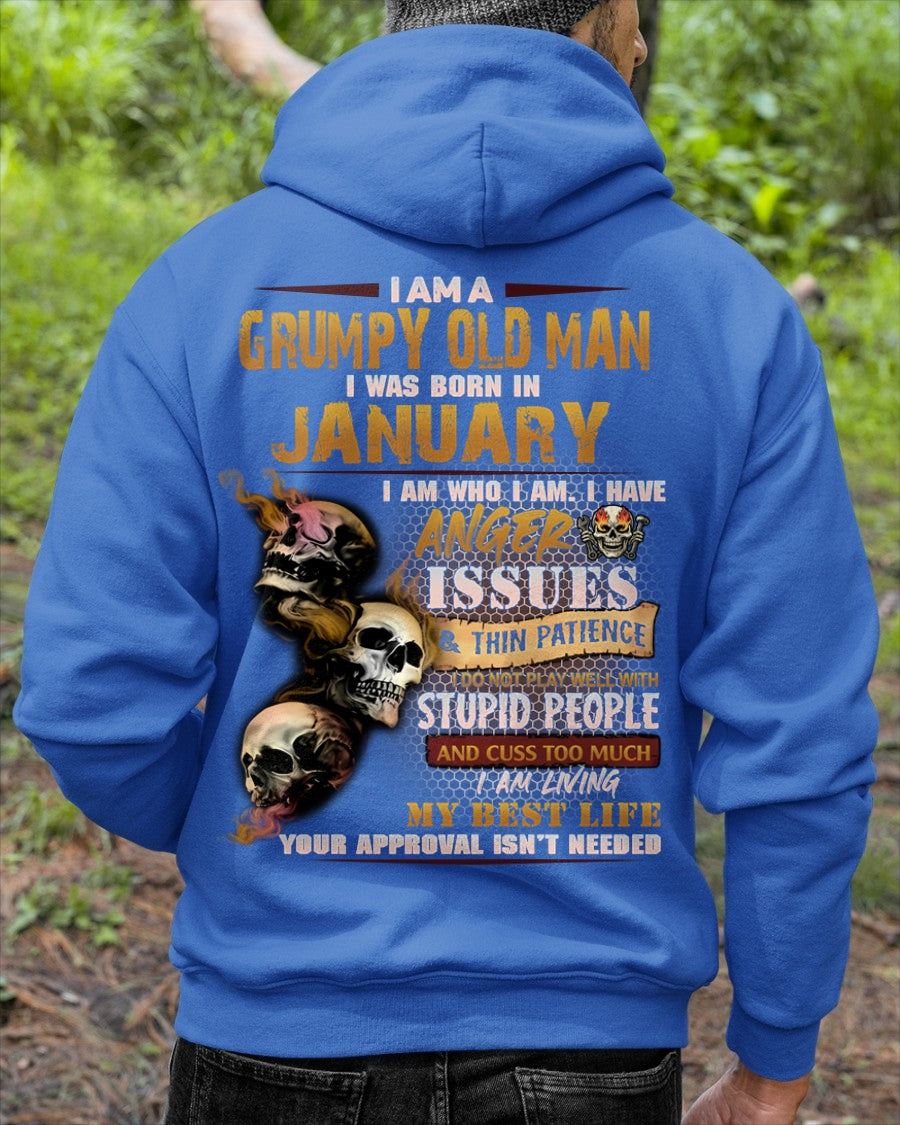 JANUARY - Grumpy Old Man T-Shirt - Funny Skull Anger Issues Tee - For Strongman TRNN01 (SKU08-67-01)
