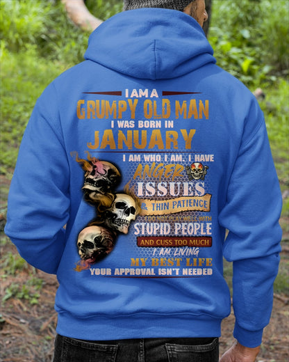 JANUARY - Grumpy Old Man T-Shirt - Funny Skull Anger Issues Tee - For Strongman TRNN01 (SKU08-67-01)