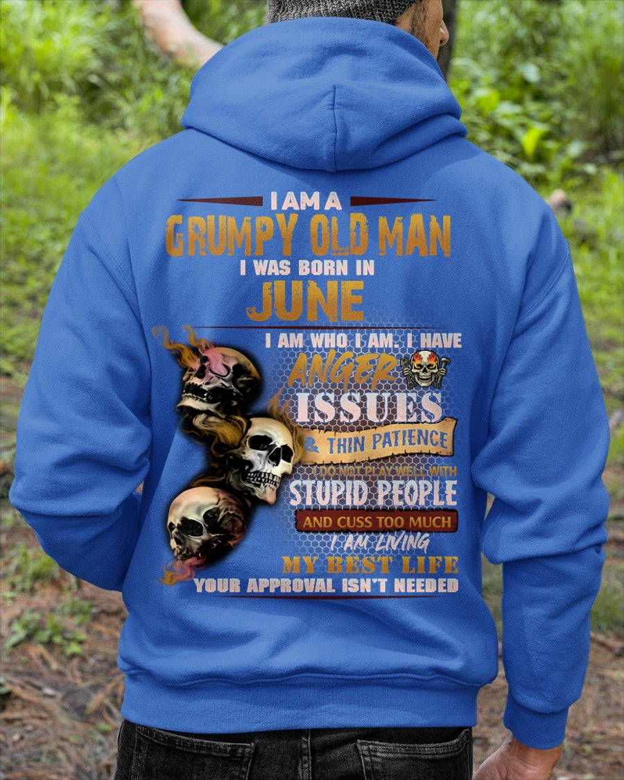 JUNE - Grumpy Old Man T-Shirt - Funny Skull Anger Issues Tee - For Strongman TRNN06 (SKU08-67-06)