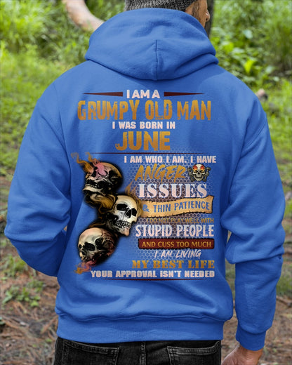 JUNE - Grumpy Old Man T-Shirt - Funny Skull Anger Issues Tee - For Strongman TRNN06 (SKU08-67-06)