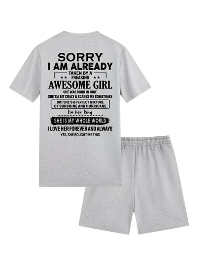 JUNE - SORRY I AM ALREADY TAKEN BY FREAKING AWESOME WIFE - Waffle casual suit I GIFT FOR HUSBAND FROM WIFE - A09-739 I TRNN06 (SKU2607-76-06)