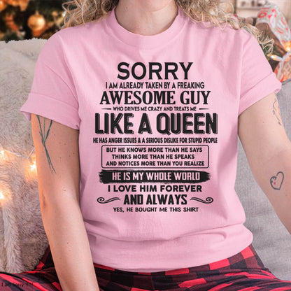 Sorry I am already taken by a freaking awesome guy - Gift for Wife From Husband - TRNN00 (SKU08-25-00)