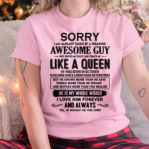 October - Sorry I am already taken by a freaking awesome guy - Gift for Wife From Husband - TRNN10 (SKU-SRG-10)