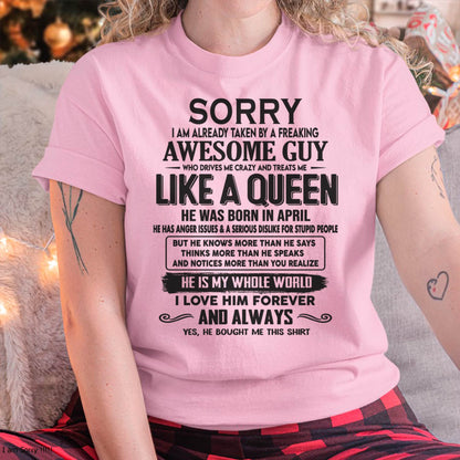 April - Sorry I am already taken by a freaking awesome guy - Gift for Wife From Husband - TRNN04 (SKU08-25-04)