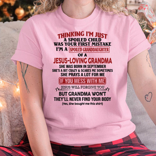 Christian Girl Shirt - Spoiled by Grandma September Edition - From Grandma to Granddaughter TRNN09 (SKU07-181-09)
