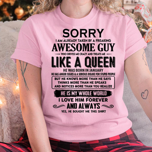 January - Sorry I am already taken by a freaking awesome guy - Gift for Wife From Husband - TRNN01 (SKU-SRG-01)