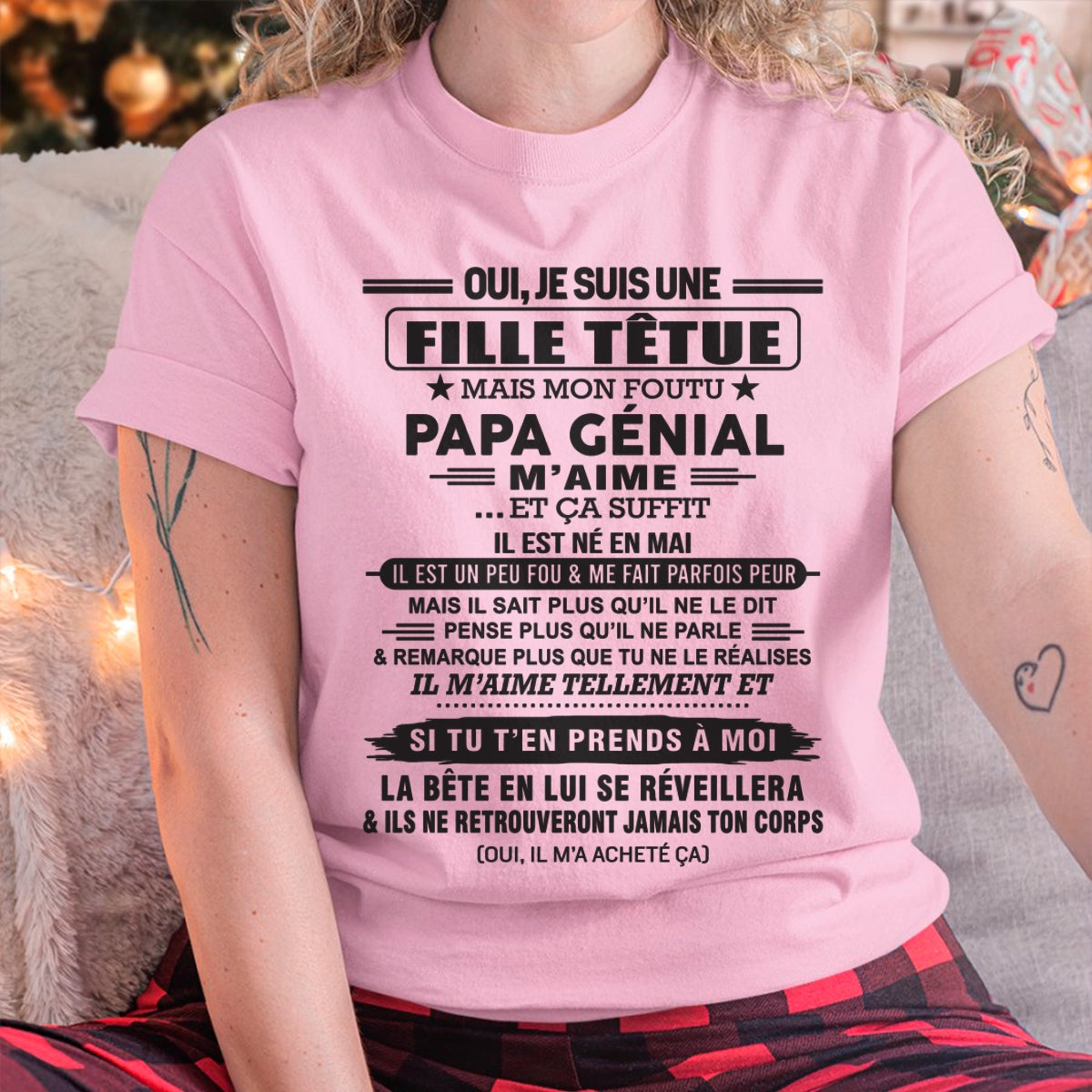 MAI - Oui, je suis une fille têtue – T-shirt | Cadeau d’anniversaire de papa pour sa fille - TRNN05 / fr05 (SKU12-214-05)