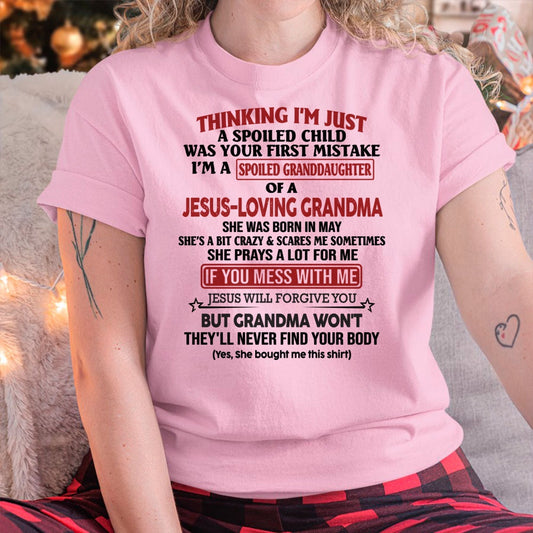 Christian Girl Shirt - Spoiled by Grandma May Edition - From Grandma to Granddaughter TRNN05 (SKU07-181-05)